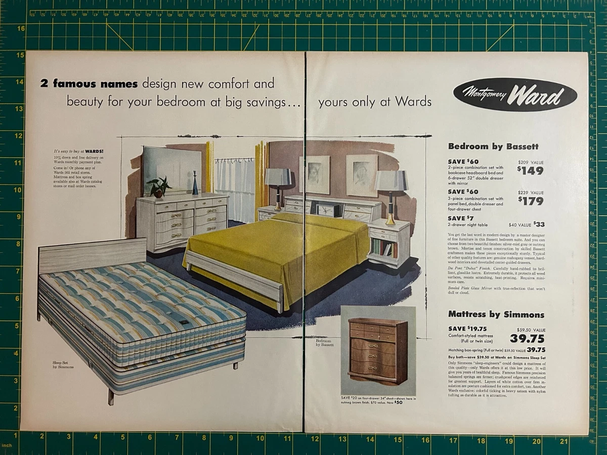 1957 Vintage Montgomery Ward Furniture Bedroom Simmons Bassett MCM