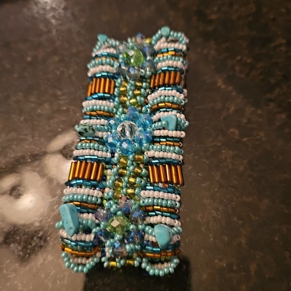 Потрясающий чешский стеклянный Bugle бисер бирюзовый бронзовый браслет манжеты браслет магнитные - Изображение 3 из 4
