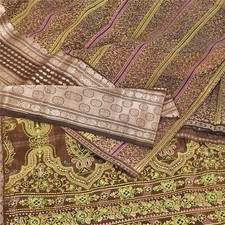 Sanskriti Vintage Brown Sarees Pure Silk Brocade Printed Premium Sari 5Yd Fabric