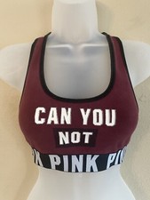 PINK Victoria's Secret Maroon Burgundy Cotton Can You Not Logo Sports Bra Sz S