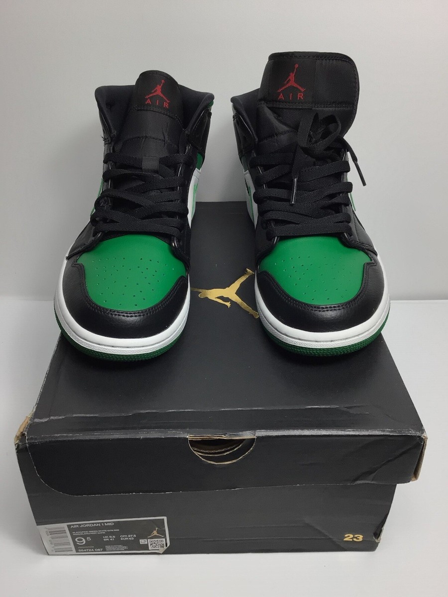 NIKE AIR JORDAN 1 MID BLACK-PINE GREEN-WHITE-GYM RED SZ 9.5