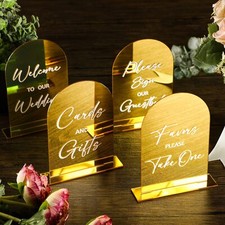 Woanger 4 Pcs Arch Acrylic Wedding Signs for Reception with Stand Gold Weddin...