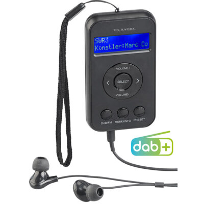 VR-Radio Digitales Taschenradio mit DAB+/FM, Akku, LCD-Display, DRC & Ohrhörern