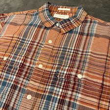 Lucky Brand Shirt Mens Medium Red Blue Plaid Linen Button Up Short Sleeve NEW