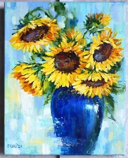 Sunflowers 10"x12"Original Oil Painting on canvas Impasto Contemprorary art