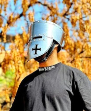 18GA SCA Medieval Templar Helmet Handmade Crusader Armor Barbute Helmet LARP