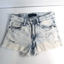 Aeropostale High Waisted Midi Denim Shorts Light Acid Wash Distressed Size 0