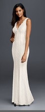 Davids Bridal Wedding Dress - V-Neck Lace Sheath size 10
