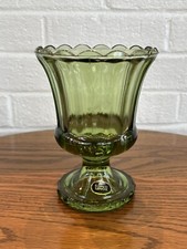 VTG. Lenox Green Glass Pedestal Vase Fluted Footed Avocado Green Planter EUC