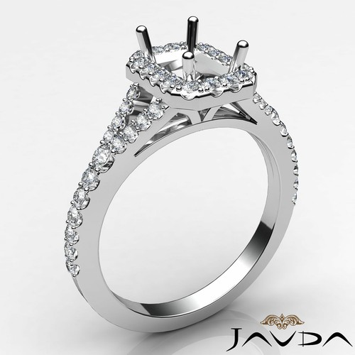Conjunto de anillo de compromiso clásico de diamantes semi montura esmeralda de 4 puntas con halo pavé 0,50 quilates - Imagen 10 de 29