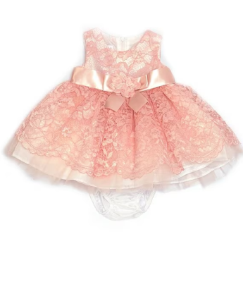 Bonnie Baby Baby Girls' 2-Piece Laser Lace Dress Set Outfit - Blush, 3 - 6 Months