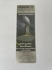 1993 - Dolphins vs Dallas Cowboys- Full Ticket - THANKSGIVING - LEON LETT GAME