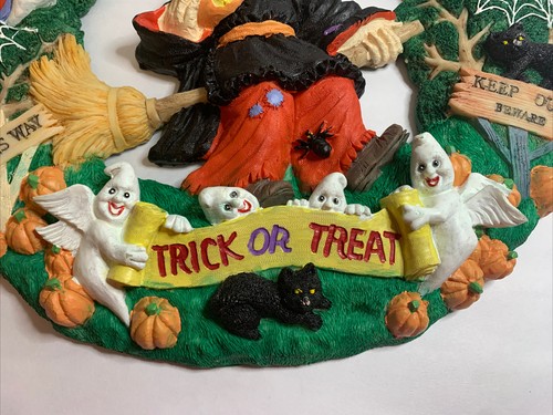 Vintage Keramik Happy Halloween Kranz Hexe Besen Kürbis Geist Herbst Deko (ST) - Bild 7 von 11