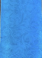 Ocean Blue Western Floral Embossed Vinyl Faux Leather Upholstery Fabric Yard