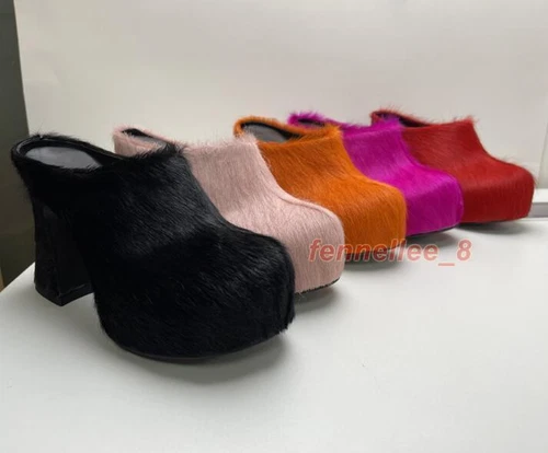 Zapatos de mula de crin de caballo con plataforma de tacón alto grueso talla grande para mujer - Imagen 13 de 31