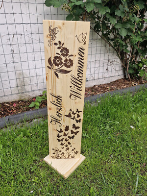 Holz Deko Schild Herzlich Willkommen Türschild Geschenk Haustür Garten Hof
