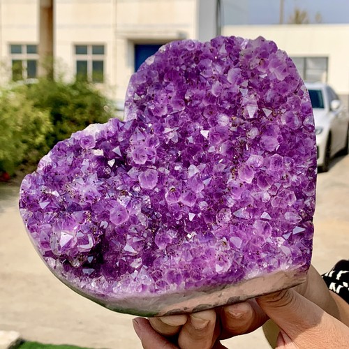 5,5 libbre pietra preziosa ametista naturale a forma di cuore quarzo grappolo cristallo campione - Foto 15 di 24