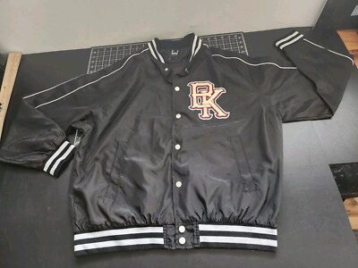 VARSITY JACKET SiKcret ver ブラック WXYZ Jacket Men's Large BK Black Snap Button Satin Varsity Shiny