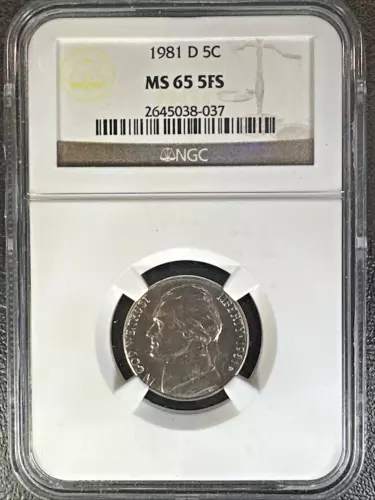 1981 D JEFFERSON NICKEL * NGC MS 65 5FS ( 5 FULL STEPS ) * Brown Label *