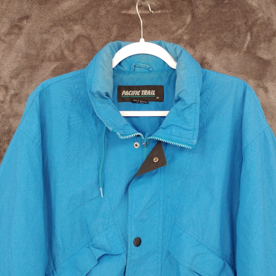 Chaqueta cortavientos Pacific Trail de colección azul cremallera completa nailon invierno XL capucha guardable Foto 2 de 4
