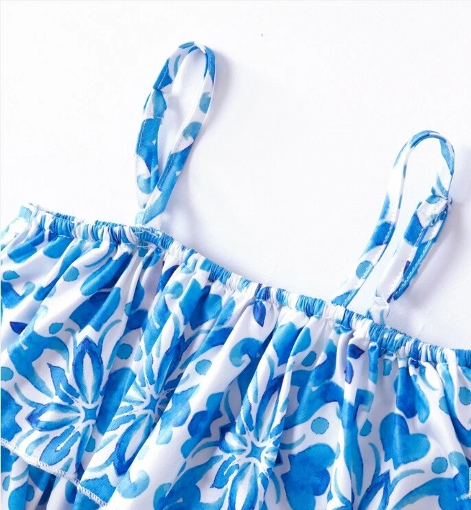 Girls Dress Size 2 Years New Blue Floral Mosaic Print  Girls Maxidress
