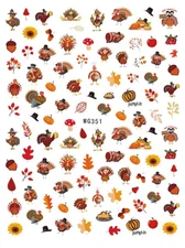 Turkey Thanksgiving Pumpkin Nail Decal Sticker Autumn Leaf Maple Fruit Stickers