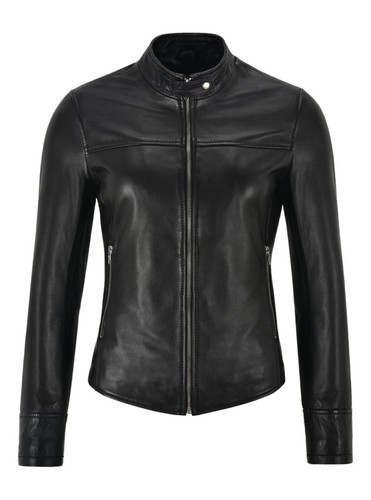 Ladies Leather Jacket Black Slim Real 