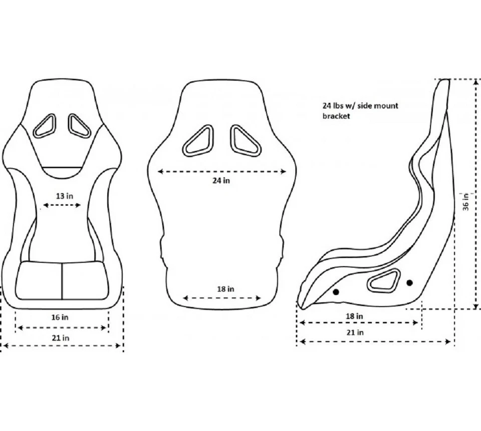 NRG PRISMA FIXED BACK BUCKET RACING SEAT FRP-302BK-ULTRA ALCANTARA BLACK LARGE - Image 4 of 4
