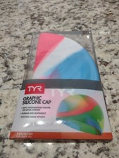 TYR Graphic Silicone Swim Cap Youth 10 New  Tiedye Junior Red/White/Blue