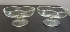 MCM Retro Double Scoop Pedestal Clear Glass Ice Cream Dish/Bowl 60’s Set of 2