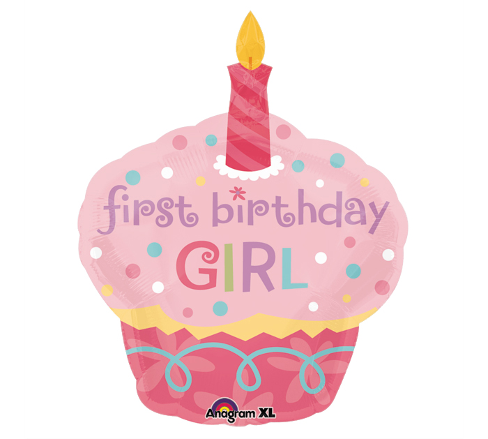 Pink Girls 1st Giant Cupcake 36"" Large Anagram SuperShape Foil Balloon Helium