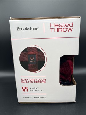 Brookstone 50u0026#034; x 60u0026#034; Electric Heated Throw Built-In Remote Red  u0026amp; Black Plaid NEW | eBay