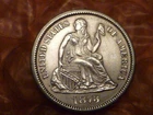 1873 Seated Liberty Dime Open 3 - No Arrows AU. About Unc  SEMI-KEY-DATE RARE #1