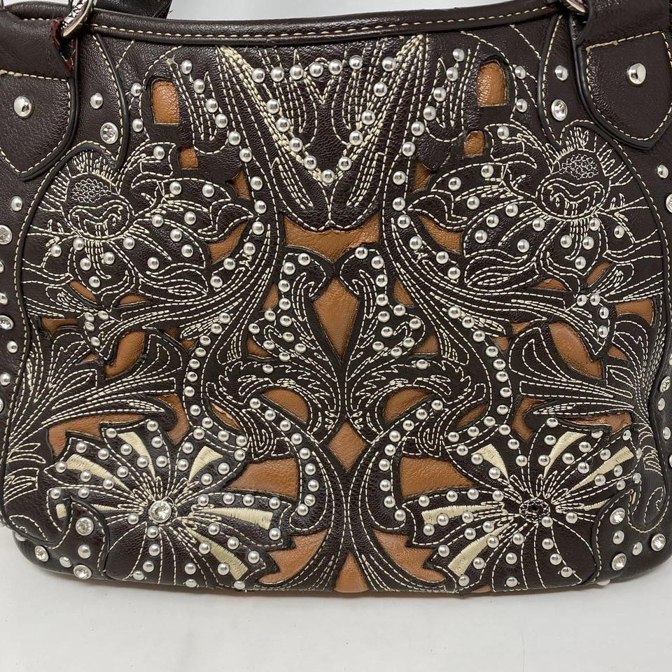 Bolso de Hombro Montana West Marrón Oculto Llevar Tachonado Marrón Western Bling Foto 2 de 4
