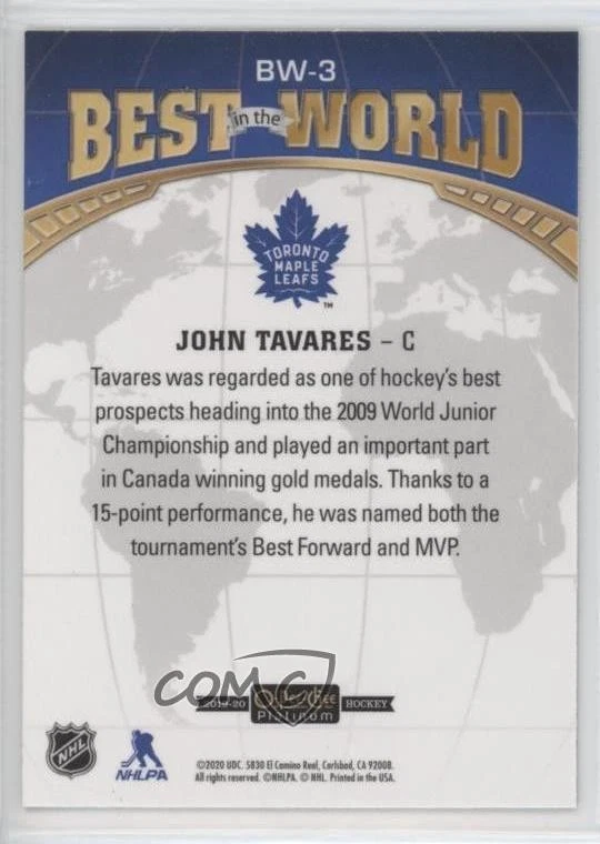 2019-20 O-Pee-Chee Platinum Best in the World John Tavares #BW-3 - Image 2 of 2