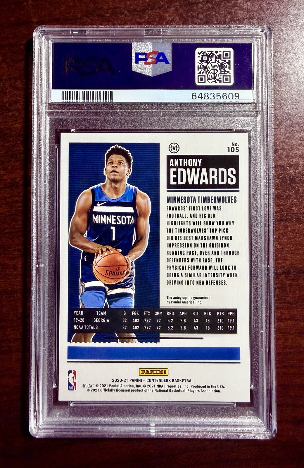 2020-21 Contenders Anthony Edwards Variation Playoff Ticket RC Auto /99 PSA 10 view 2