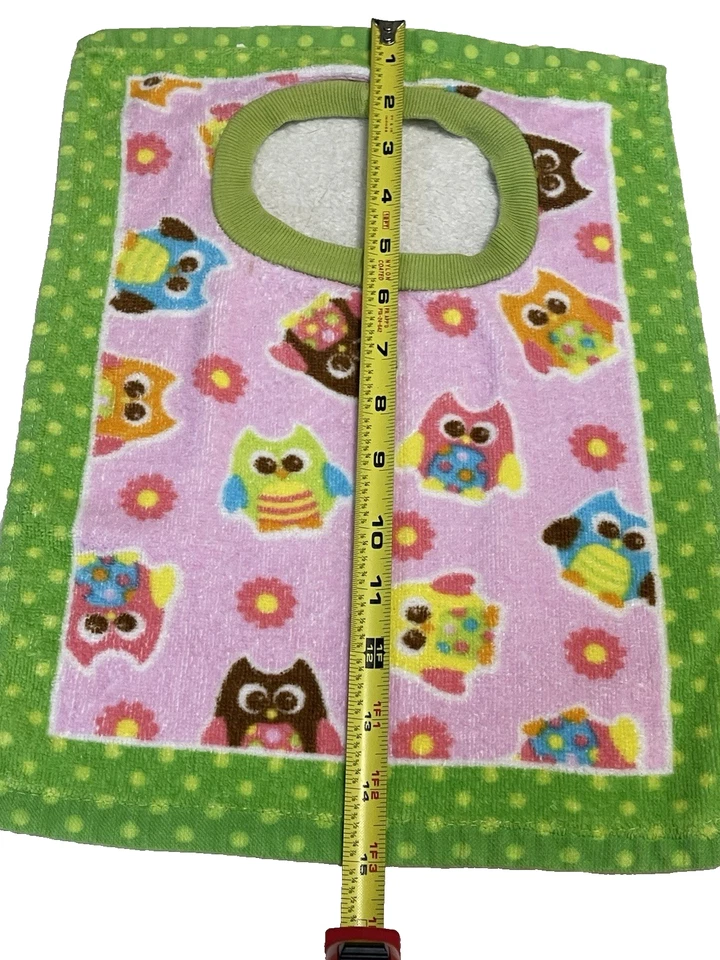 猫头鹰围兜头适合绿色粉红色毛巾 Drool 复古棉 — 第 4/4 张图片