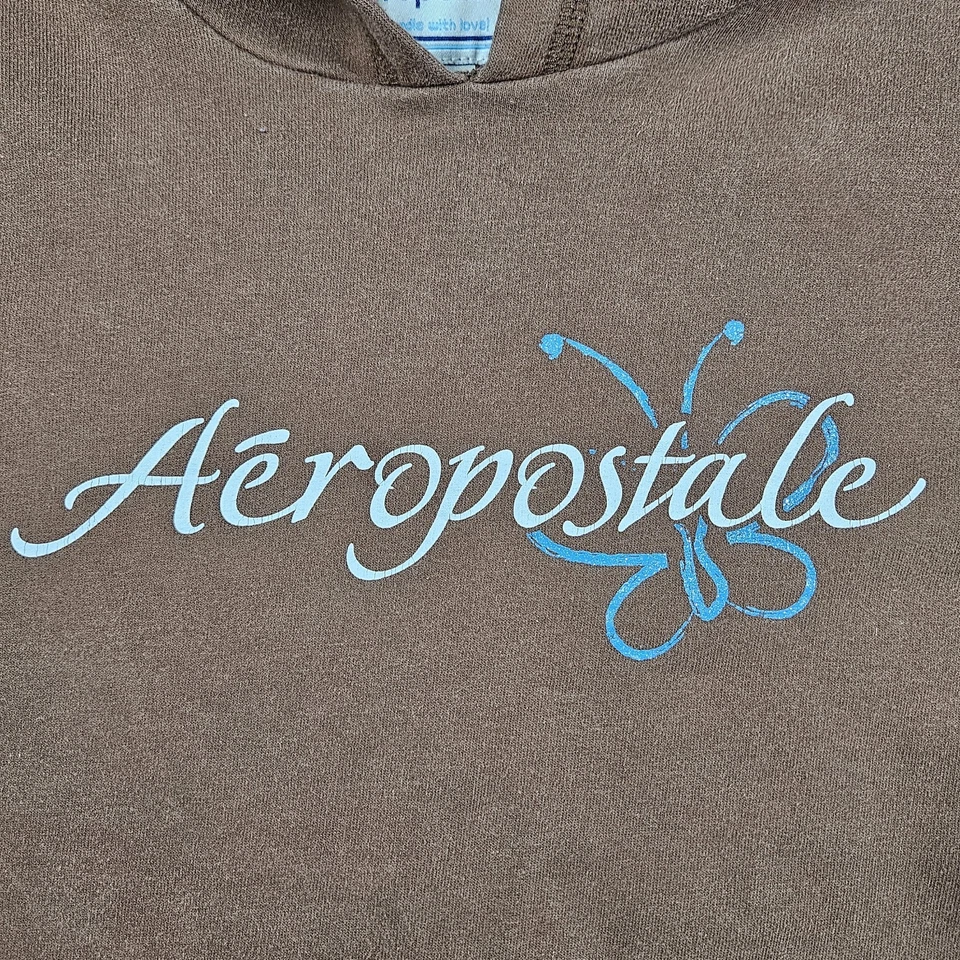 Vtg Aeropostale Hoodie Womens XL Brown Butterflies Y2K Grunge Skater Punk Preppy - image 3 of 4