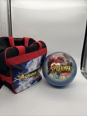 RARE Spiderman Bowling Ball VIZ-A-BALL Drilled 2004 Marvel 7 Lbs Plus Bag
