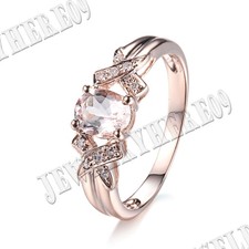Natural Diamond & Morganite Solid 10K Rose Gold Ring 7x5mm Oval Gemstone Jewelry