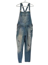Zara Man Denim Overalls Distressed Large Light Blue