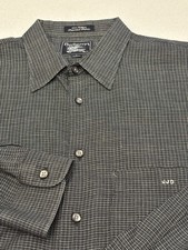 Burberry Mens L Blue Black Plaid Long Sleeve Button Down Shirt Cotton Monogram