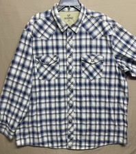 Outdoor Life Blue Plaid Western Snap Men's Shirts Size XXL Long Sleeve Pockets