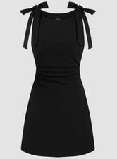 CIDER Black Bow Strappy Mini Dress Round Neck Polyester Spandex Women M