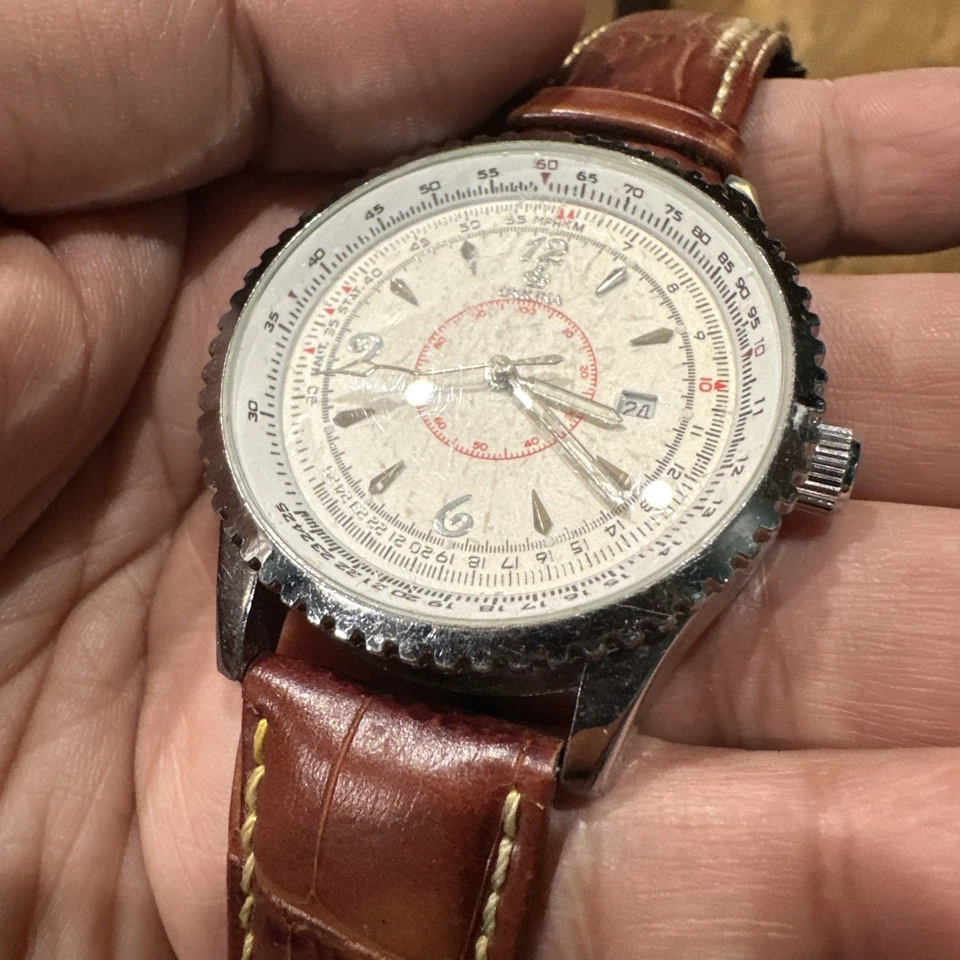 Working Vintage MG ORKINA Quartz 男士腕表 42 毫米 棕色表带 罕见 — 第 2/4 张图片