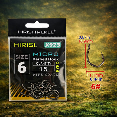 Hirisi Micro Barbed Angelhaken 15er Pack - kurzer Schaft Rostschutz, Größe 6 - 10
