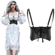 Women Underbust Corset Belt Elastic Faux Leather Steampunk Renaissance Goth C...