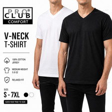 Pro Club Comfort Short Sleeve V-Neck Tee S-7XL Medium Weight 100 Cotton Shirt