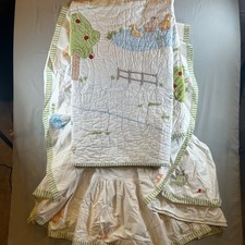 Pottery Barn Kids Farm Animal Embroidered Baby Quilt and Crib Skirt Set Cotton