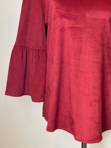 Tyler Boe Shirt Women Small Red Faux Suede Round Neck Bell Sleeve Pullover Top - Picture 5 of 7